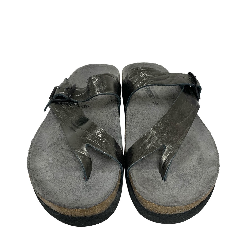 Mephisto Metallic Pewter Thong Sandals with Adjustable Strap - Picture 3 of 8